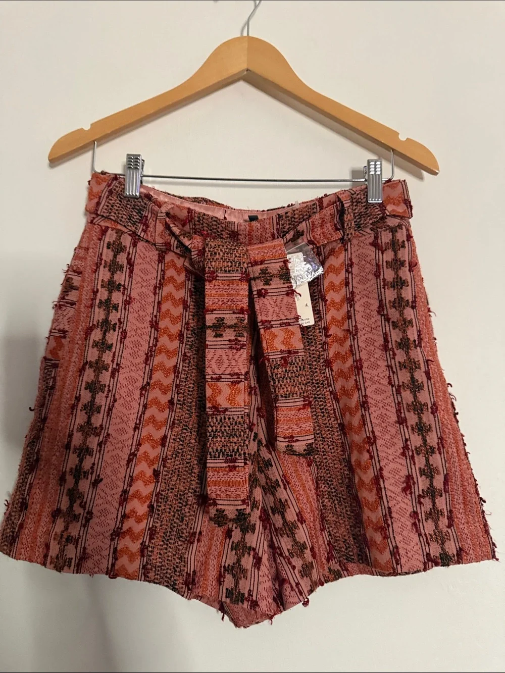 Anthropologie Pink & Orange Patterned Tie-Waist Shorts